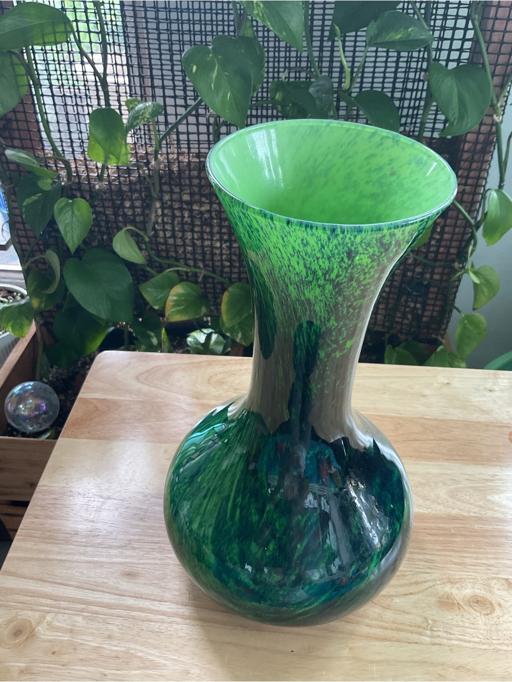 Green Art Glass Vase - Decorative Home Accent